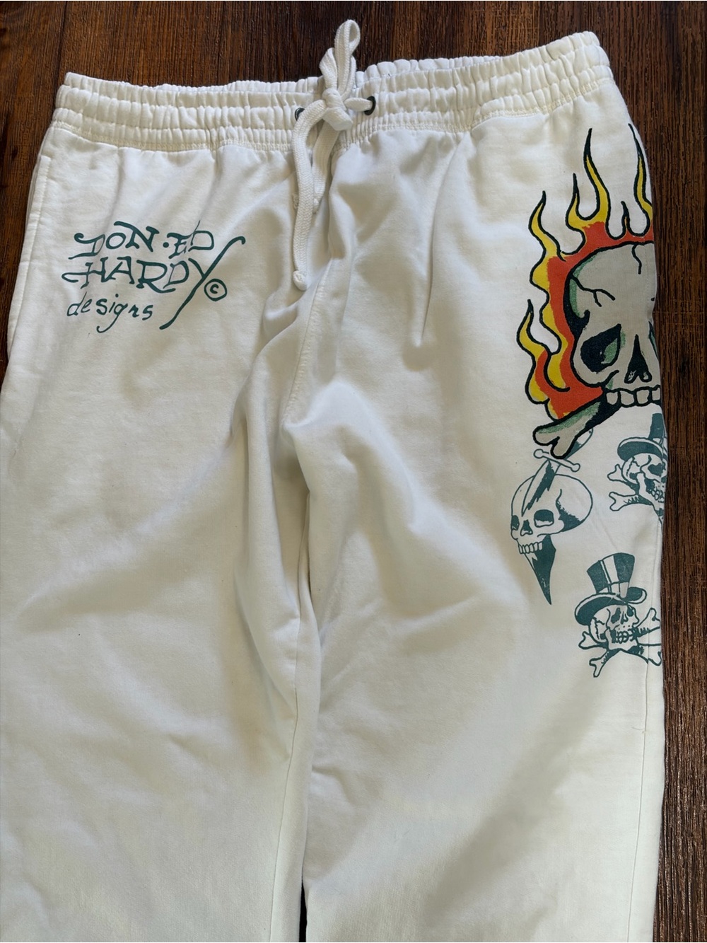 Men's Ed Hardy Joggers White Spell-Out L Active Casual Street Y2K Tattoo Pirate
